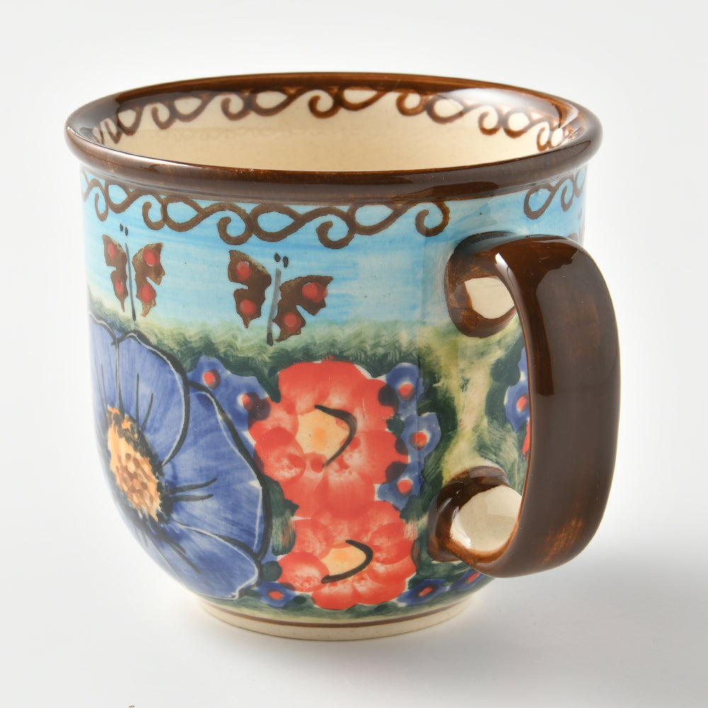Handmade Polish Pottery Cerraf coffee mug 300ml watergarden blooms Boleslawiec Ceramics