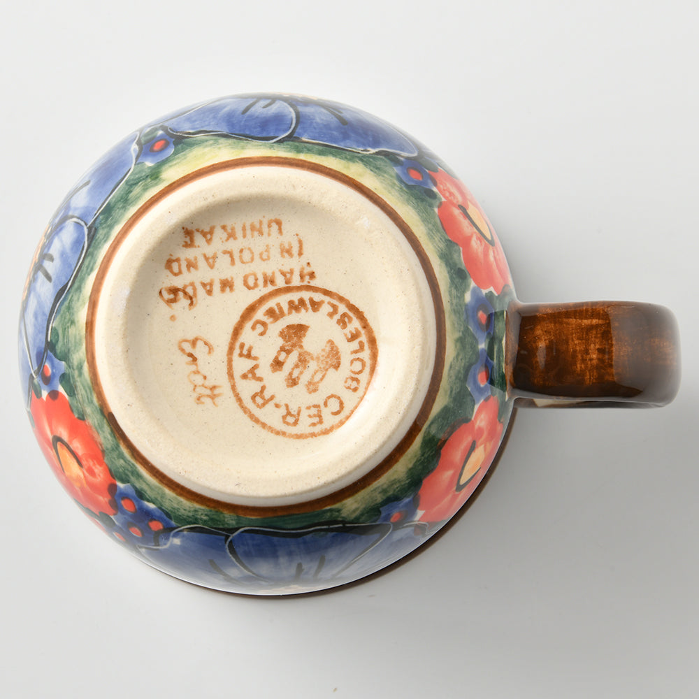 Handmade Polish Pottery Cerraf coffee mug 300ml watergarden blooms Boleslawiec Ceramics