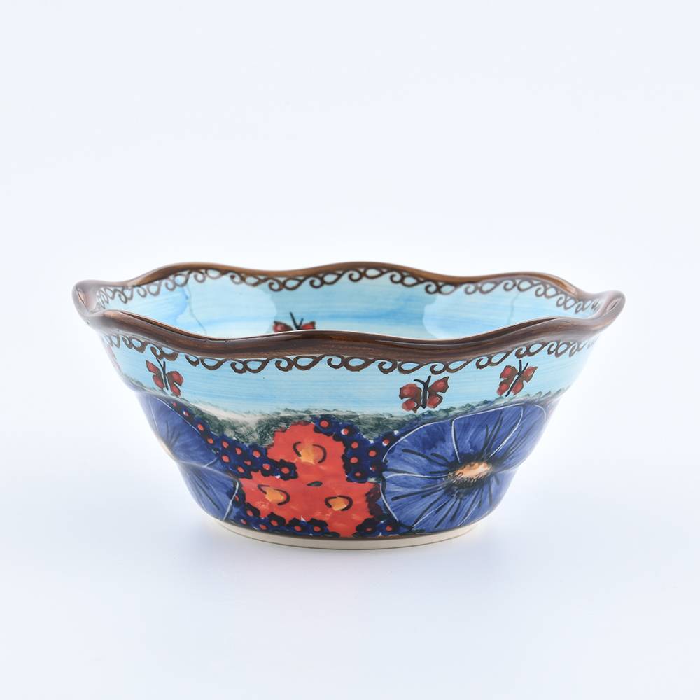 Handmade Polish Pottery Cerraf salad bowl 15cm watergarden blooms Boleslawiec Ceramics