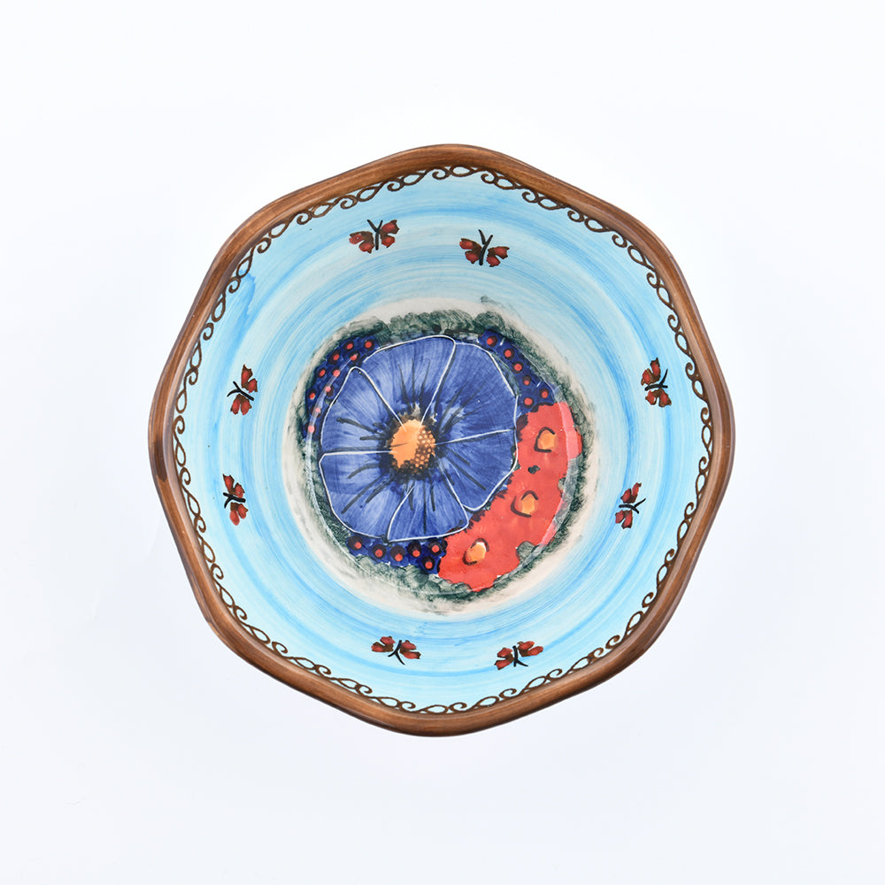 Handmade Polish Pottery Cerraf salad bowl 15cm watergarden blooms Boleslawiec Ceramics