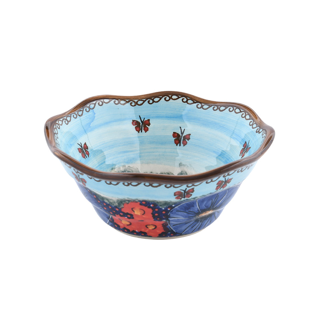 Handmade Polish Pottery Cerraf salad bowl 15cm watergarden blooms Boleslawiec Ceramics