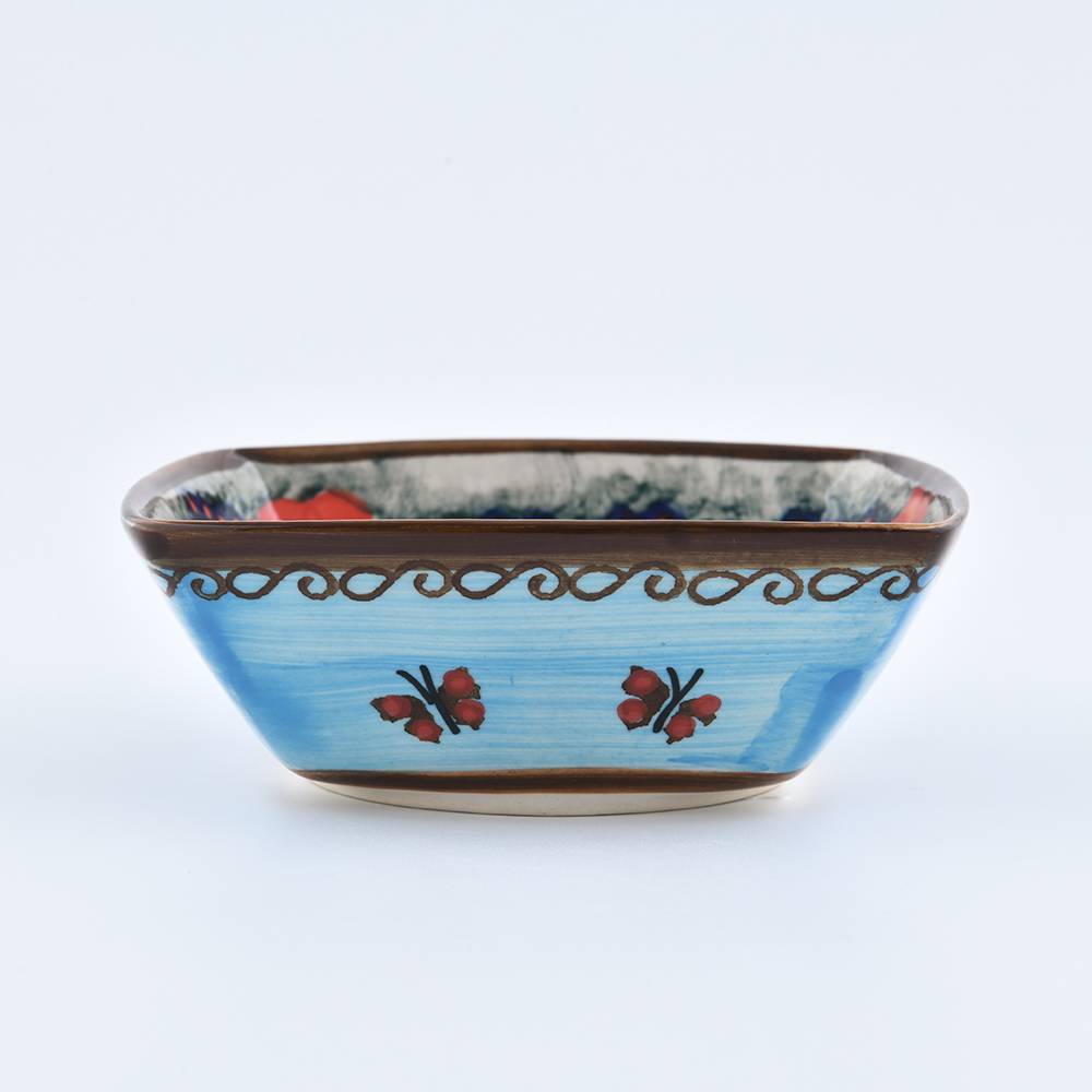 Handmade Polish Pottery Cerraf square  bowl 12cm watergarden blooms Boleslawiec Ceramics