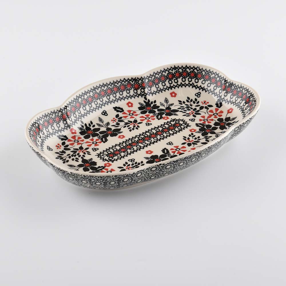 Handmade Polish Pottery Manufaktura irregular oval deep plate 24x17cm midnight christmas Boleslawiec Ceramics
