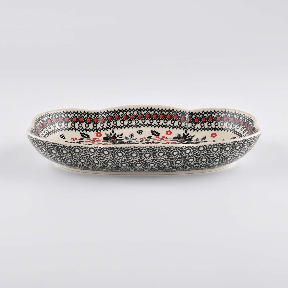 Handmade Polish Pottery Manufaktura irregular oval deep plate 24x17cm midnight christmas Boleslawiec Ceramics
