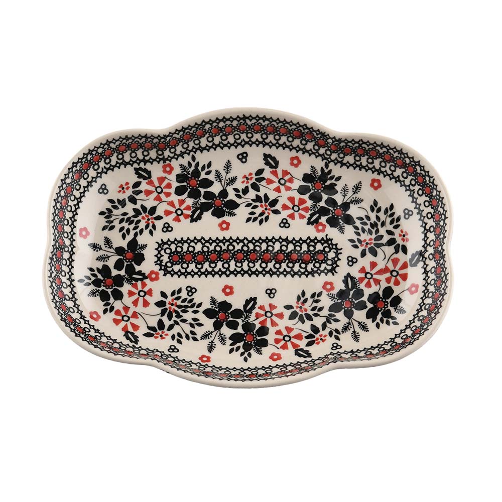 Handmade Polish Pottery Manufaktura irregular oval deep plate 24x17cm midnight christmas Boleslawiec Ceramics