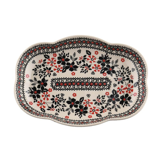 Handmade Polish Pottery Manufaktura irregular oval deep plate 24x17cm midnight christmas Boleslawiec Ceramics