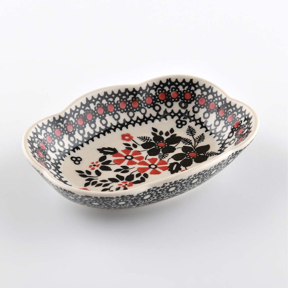 Handmade Polish Pottery Manufaktura irregular oval deep plate 13x10cm midnight christmas Boleslawiec Ceramics