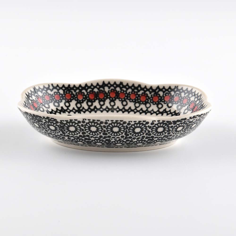Handmade Polish Pottery Manufaktura irregular oval deep plate 13x10cm midnight christmas Boleslawiec Ceramics