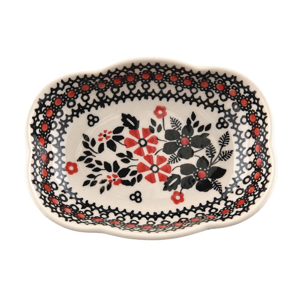Handmade Polish Pottery Manufaktura irregular oval deep plate 13x10cm midnight christmas Boleslawiec Ceramics