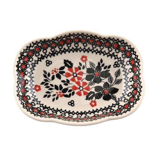 Handmade Polish Pottery Manufaktura irregular oval deep plate 13x10cm midnight christmas Boleslawiec Ceramics