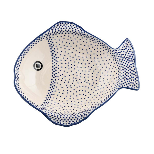 Handmade Polish Pottery Manufaktura fish shaped serving plate 19cm pure dots Boleslawiec Ceramics