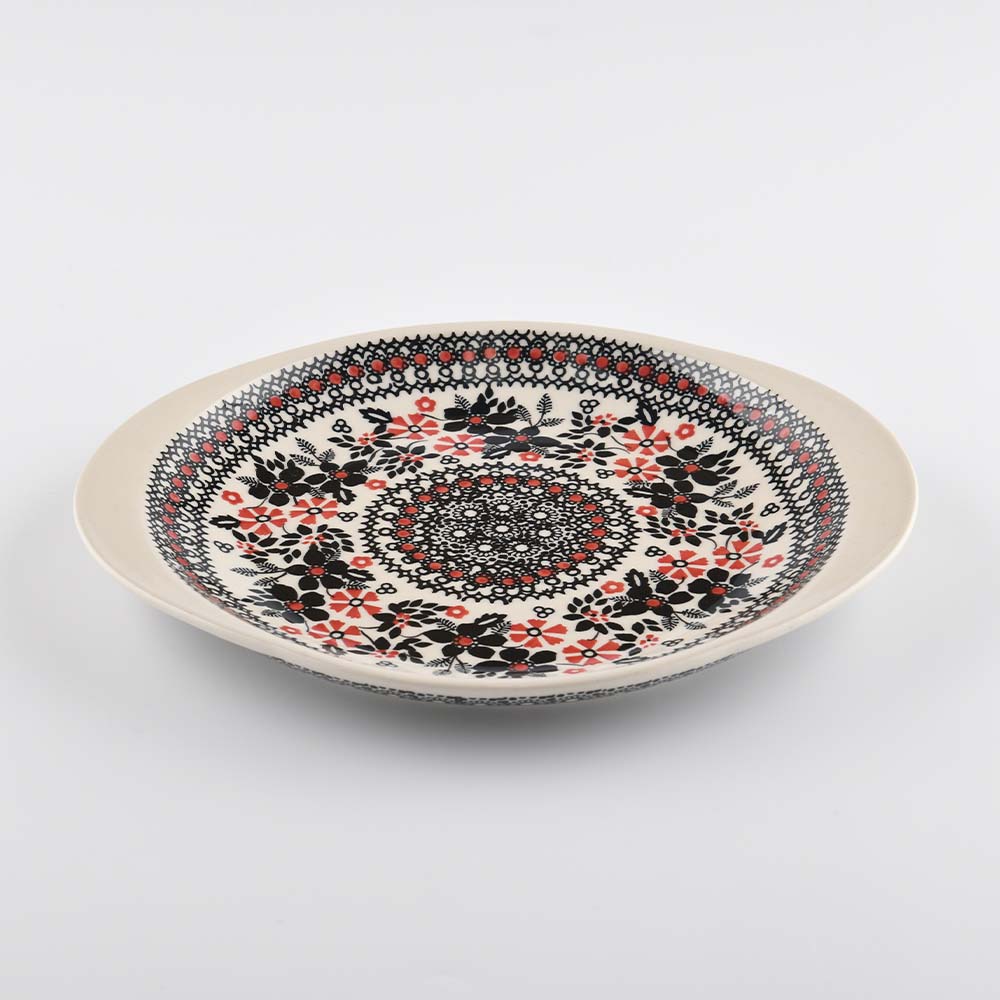 Handmade Polish Pottery Manufaktura shaped round serving plate 27x23cm midnight christmas Boleslawiec Ceramics