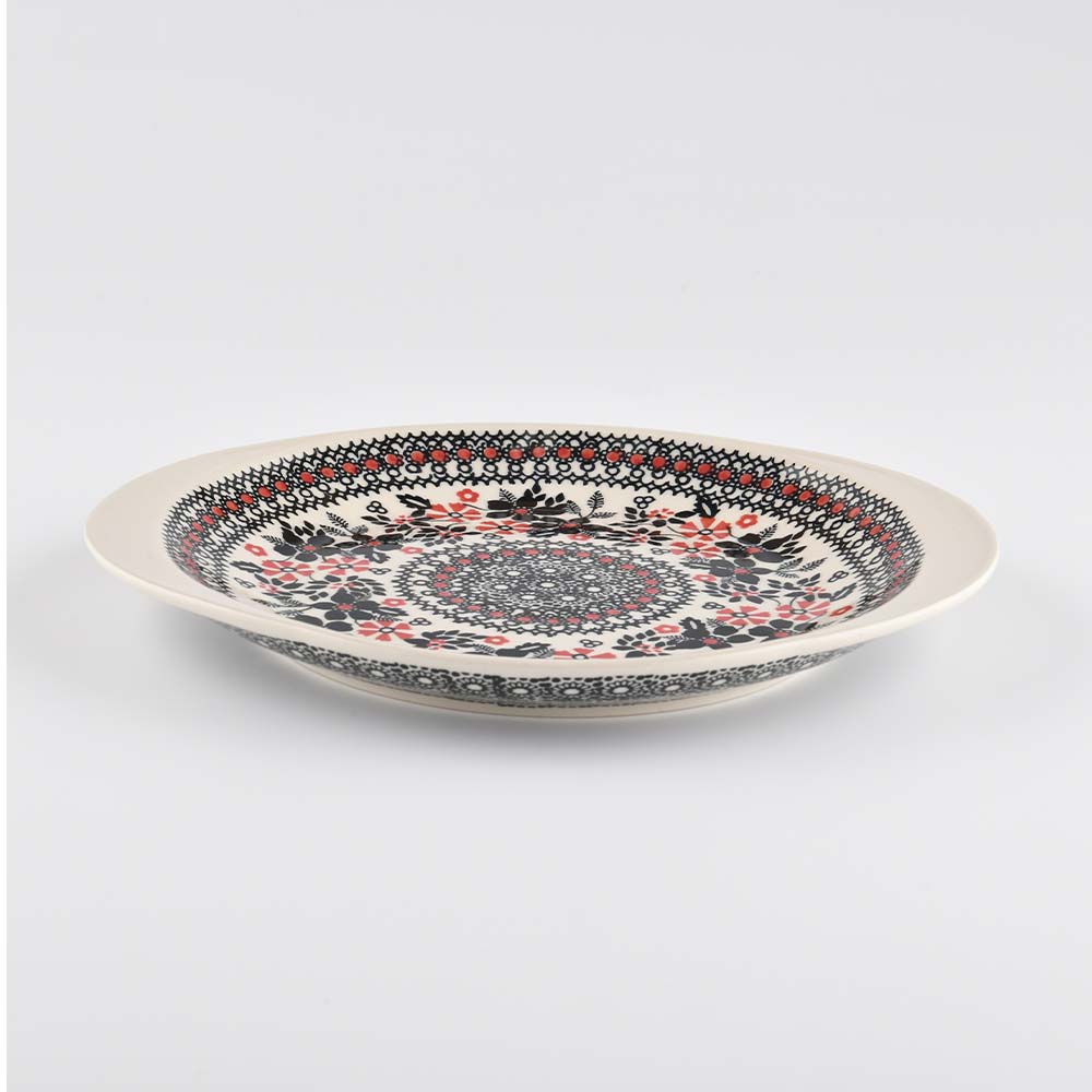 Handmade Polish Pottery Manufaktura shaped round serving plate 27x23cm midnight christmas Boleslawiec Ceramics