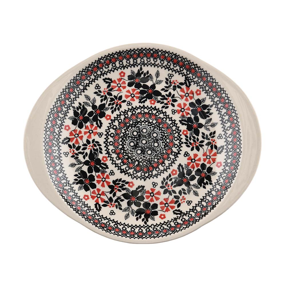 Handmade Polish Pottery Manufaktura shaped round serving plate 27x23cm midnight christmas Boleslawiec Ceramics