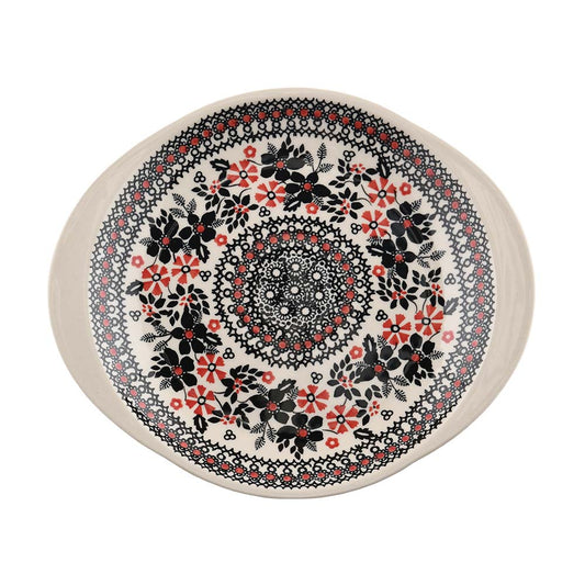 Handmade Polish Pottery Manufaktura shaped round serving plate 27x23cm midnight christmas Boleslawiec Ceramics