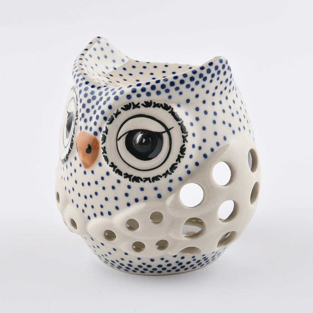 Handmade Polish Pottery Manufaktura owl candle holder pure dots Boleslawiec Ceramics