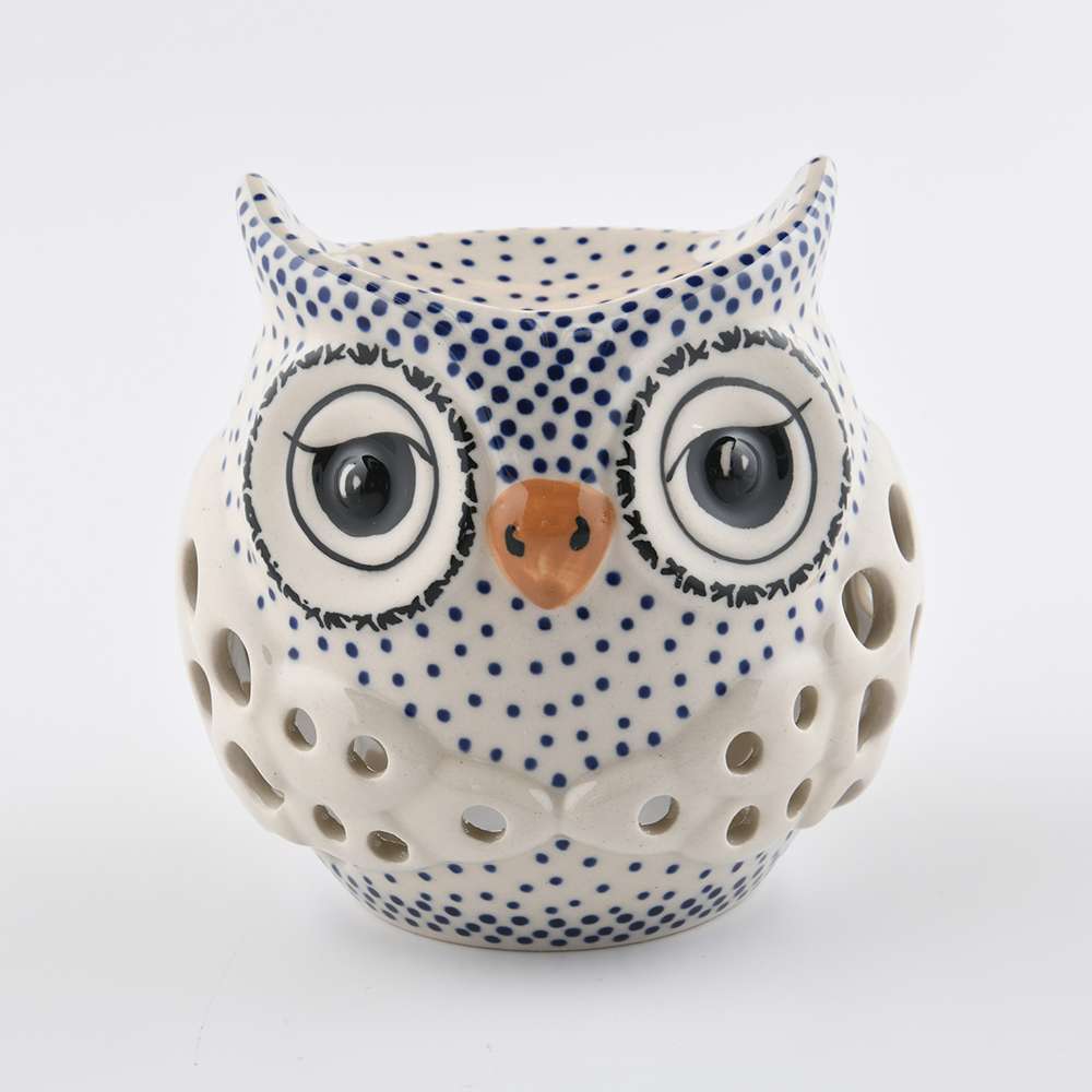 Handmade Polish Pottery Manufaktura owl candle holder pure dots Boleslawiec Ceramics