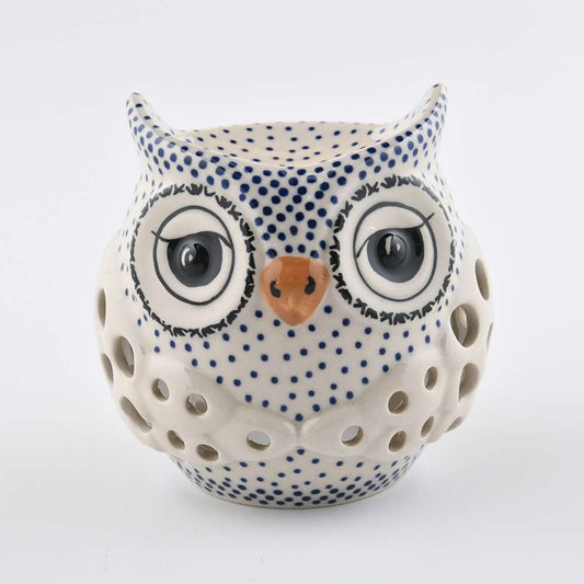 Handmade Polish Pottery Manufaktura owl candle holder pure dots Boleslawiec Ceramics