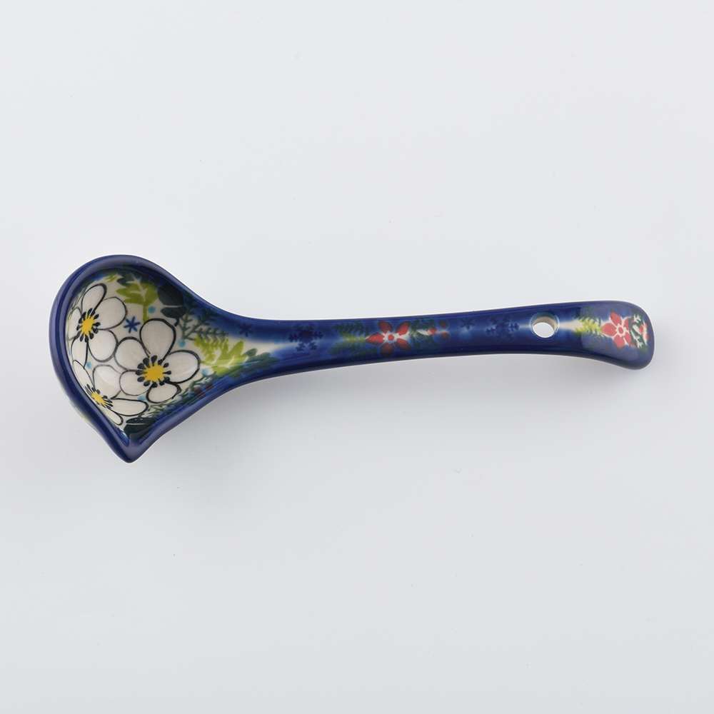 Handmade Polish Pottery Vena sauce ladle winter greenery Boleslawiec Ceramics