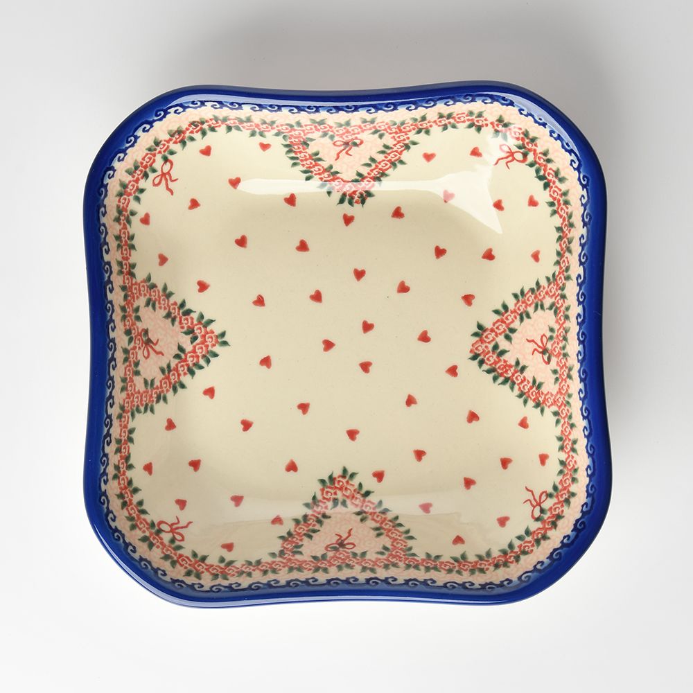 Handmade Polish Pottery Vena square deep plate 20cm sweet heart Boleslawiec Ceramics