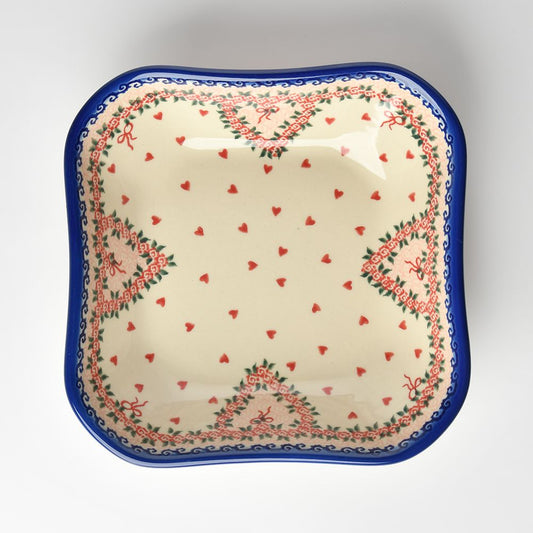 Handmade Polish Pottery Vena square deep plate 20cm sweet heart Boleslawiec Ceramics