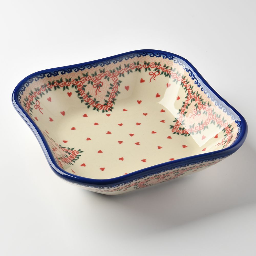 Handmade Polish Pottery Vena square deep plate 20cm sweet heart Boleslawiec Ceramics