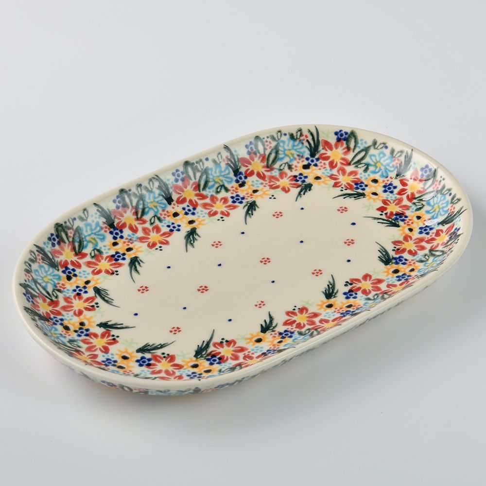 Handmade Polish Pottery Vena oval serving platter 24cm floral dream Boleslawiec Ceramics