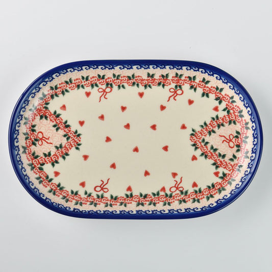 Handmade Polish Pottery Vena oval serving plate 24cm sweet heart Boleslawiec Ceramics