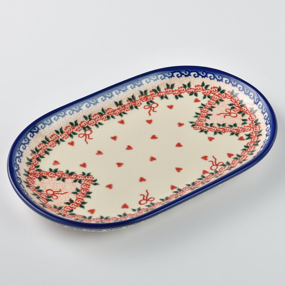 Handmade Polish Pottery Vena oval serving plate 24cm sweet heart Boleslawiec Ceramics