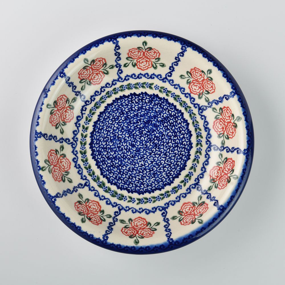 Handmade Polish Pottery Vena round deep plate 22cm rose garden Boleslawiec Ceramics