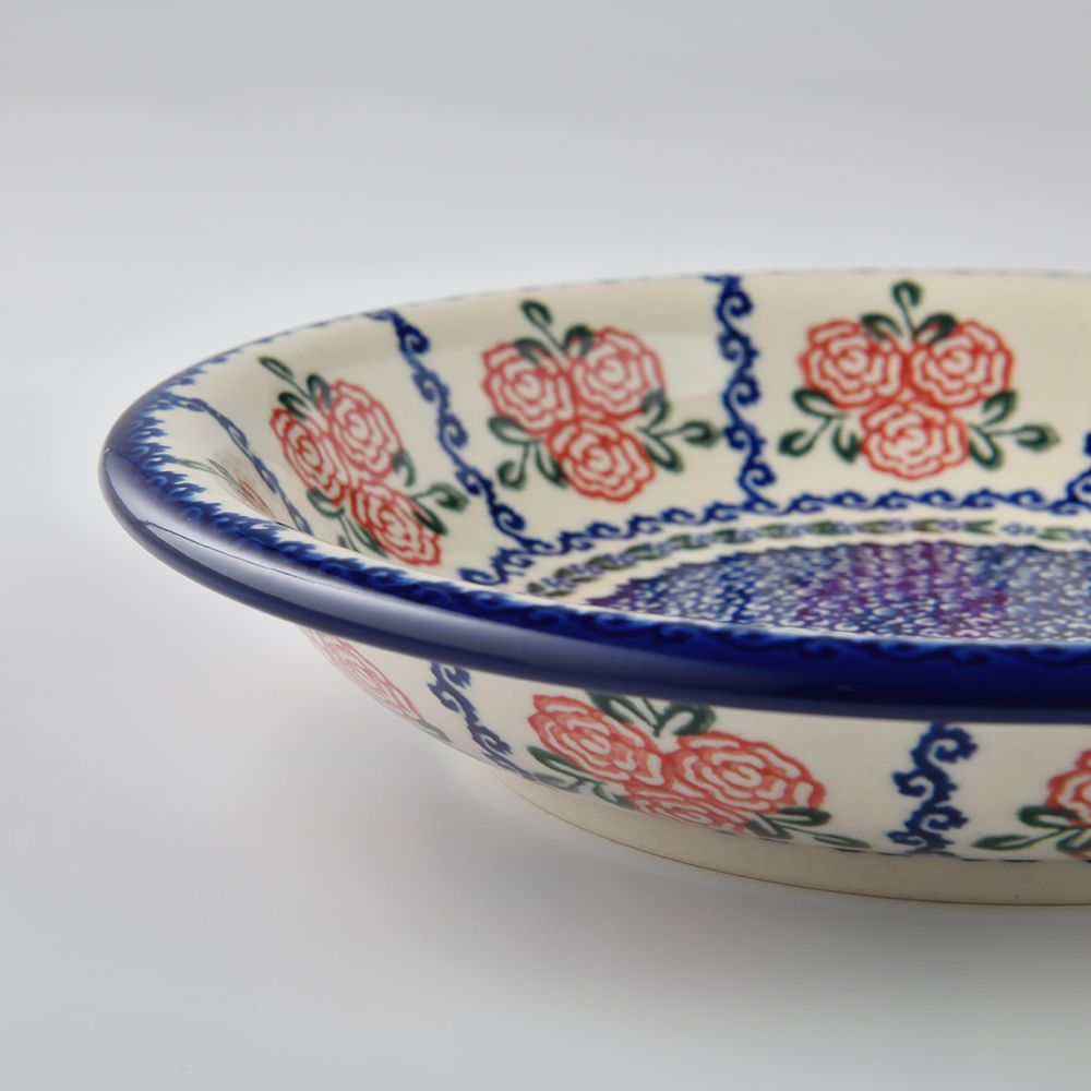 Handmade Polish Pottery Vena round deep plate 22cm rose garden Boleslawiec Ceramics
