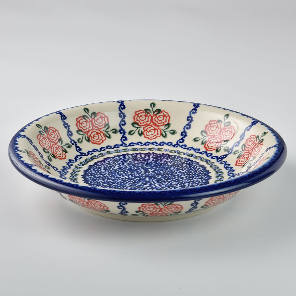 Handmade Polish Pottery Vena round deep plate 22cm rose garden Boleslawiec Ceramics