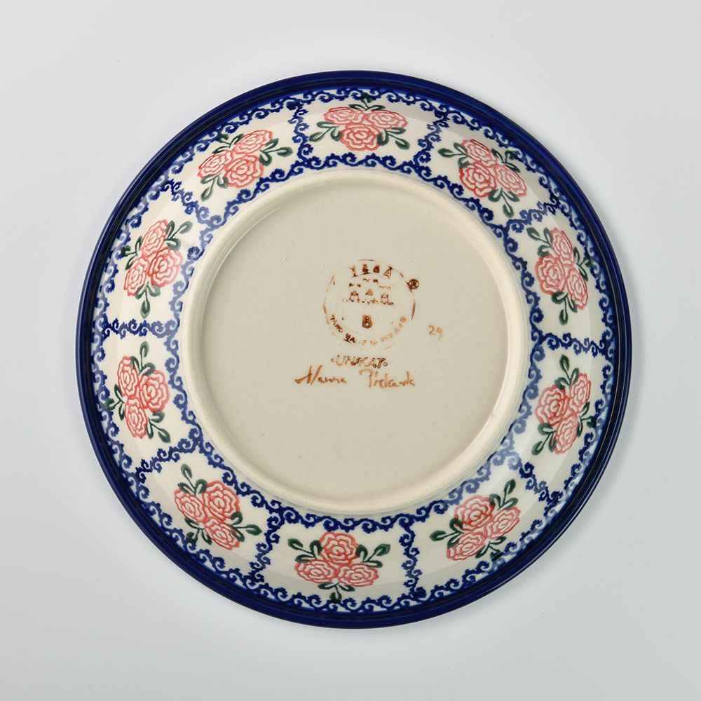 Handmade Polish Pottery Vena round deep plate 22cm rose garden Boleslawiec Ceramics