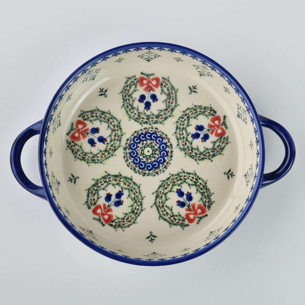 Handmade Polish Pottery Vena round deep plate 23cm festive wreath Boleslawiec Ceramics