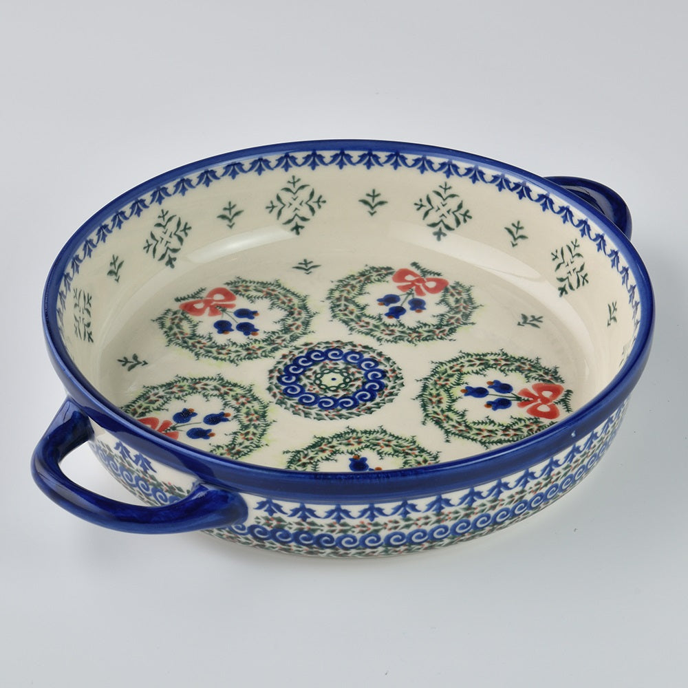 Handmade Polish Pottery Vena round deep plate 23cm festive wreath Boleslawiec Ceramics