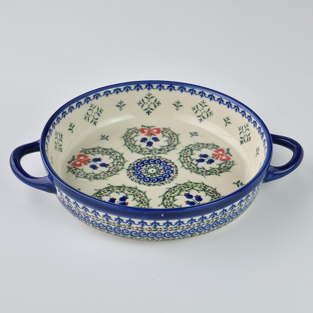 Handmade Polish Pottery Vena round deep plate 23cm festive wreath Boleslawiec Ceramics