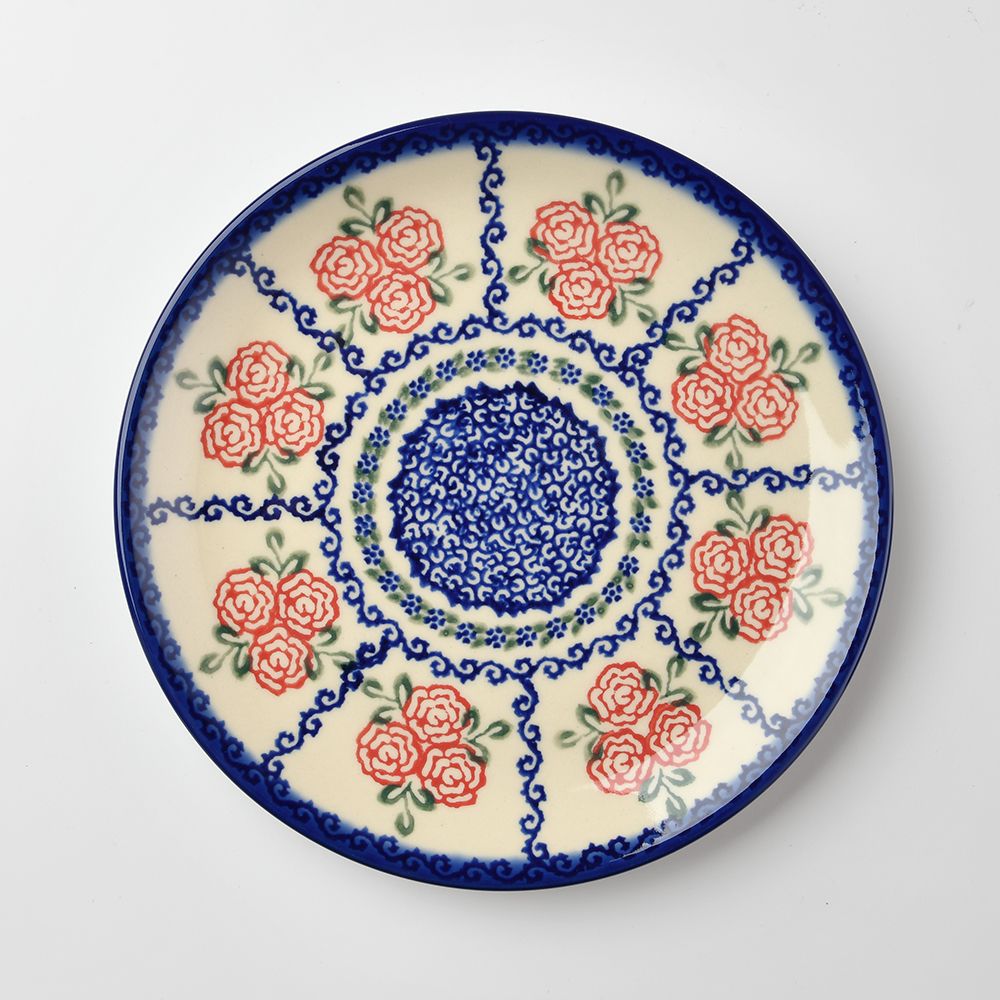 Handmade Polish Pottery Vena round serving plate 19cm rose garden Boleslawiec Ceramics