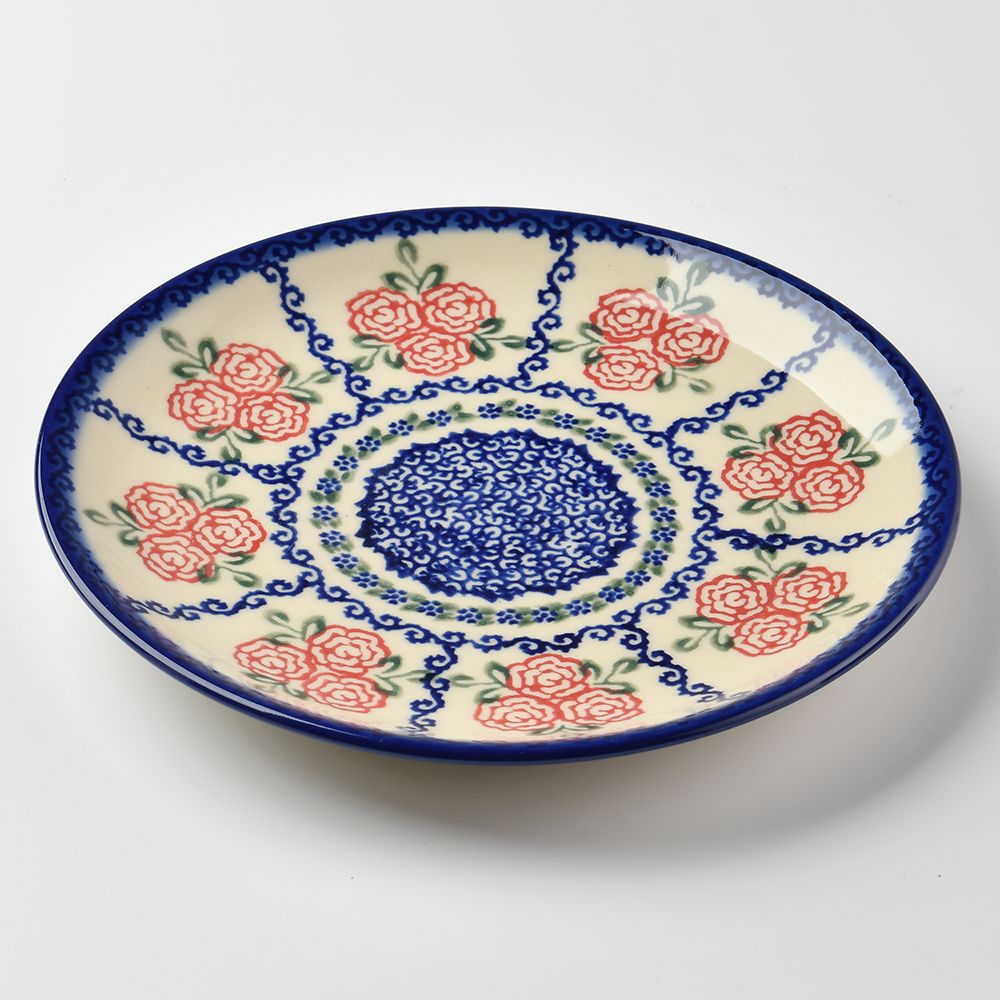 Handmade Polish Pottery Vena round serving plate 19cm rose garden Boleslawiec Ceramics