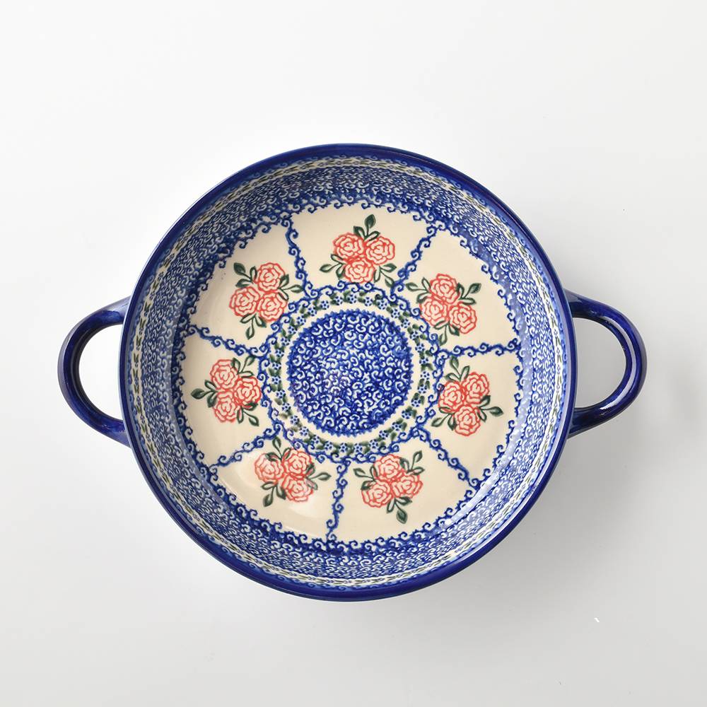 Handmade Polish Pottery Vena round deep plate 23cm rose garden Boleslawiec Ceramics