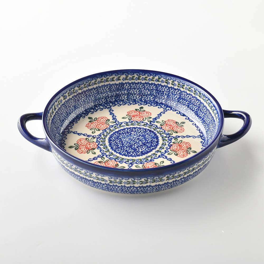 Handmade Polish Pottery Vena round deep plate 23cm rose garden Boleslawiec Ceramics