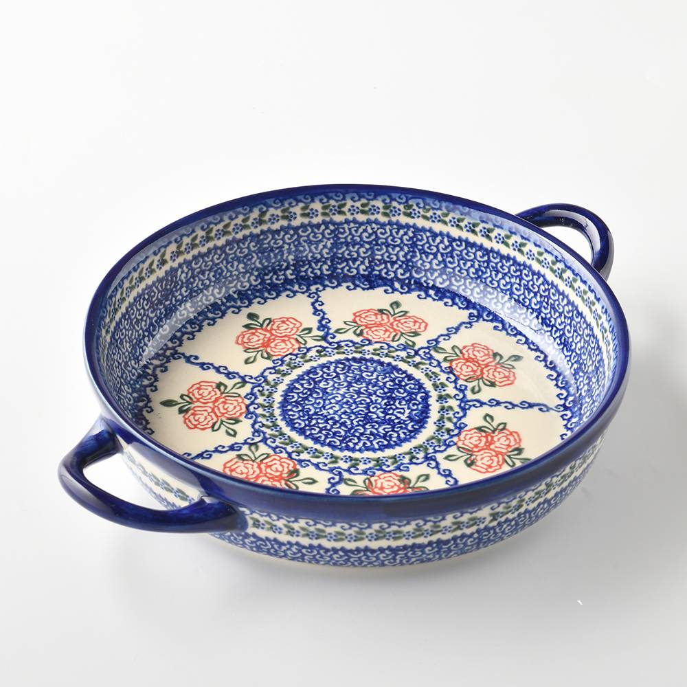 Handmade Polish Pottery Vena round deep plate 23cm rose garden Boleslawiec Ceramics