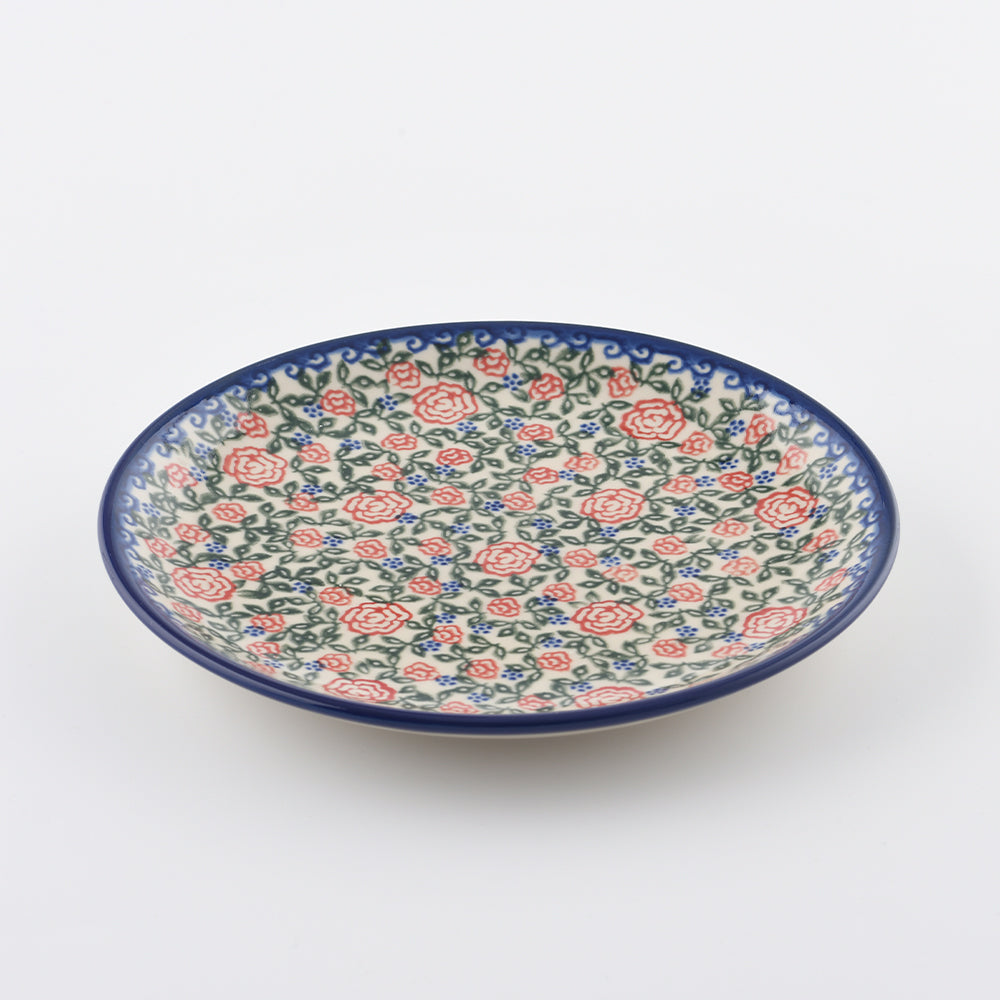 Handmade Polish Pottery Vena round serving plate 19cm verdant roses Boleslawiec Ceramics