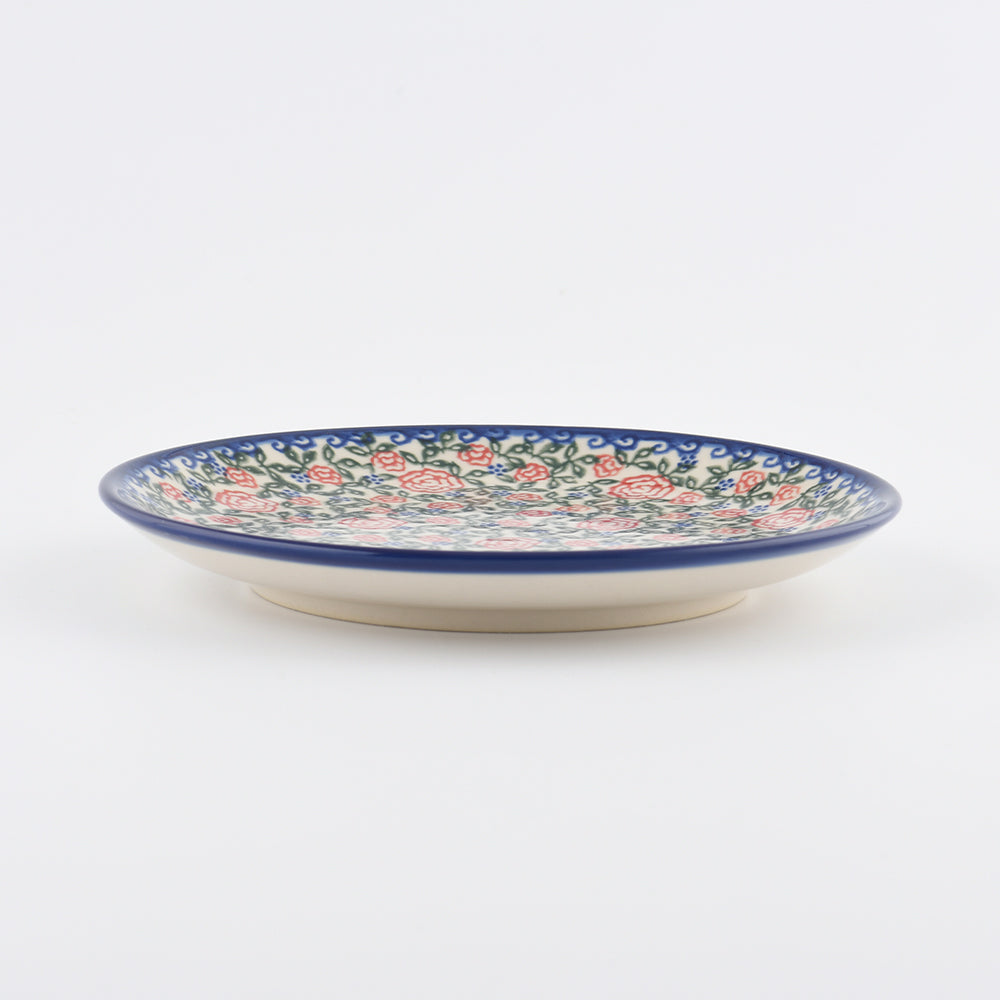 Handmade Polish Pottery Vena round serving plate 19cm verdant roses Boleslawiec Ceramics