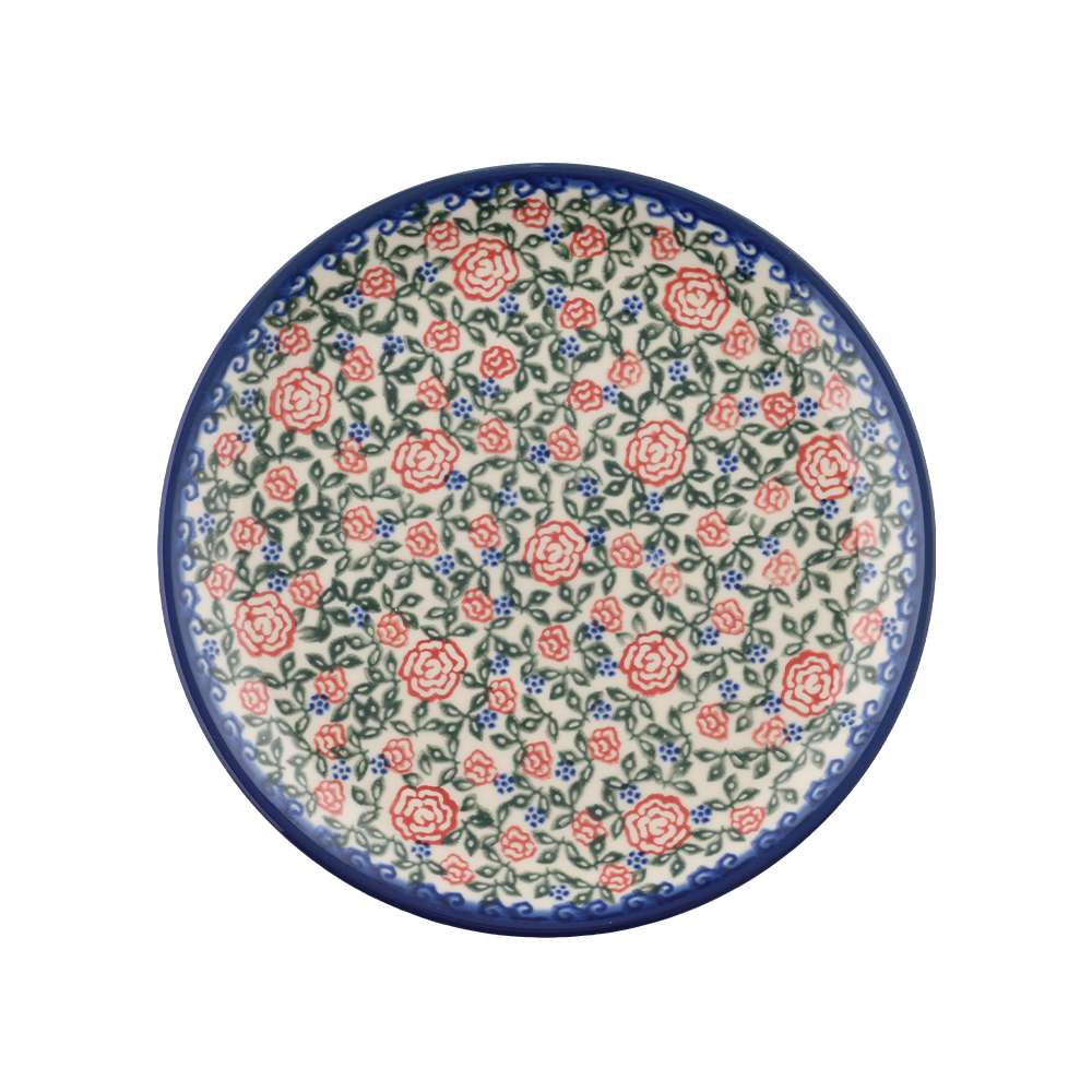 Handmade Polish Pottery Vena round serving plate 19cm verdant roses Boleslawiec Ceramics
