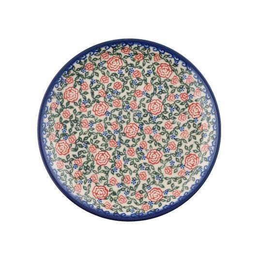 Handmade Polish Pottery Vena round serving plate 19cm verdant roses Boleslawiec Ceramics