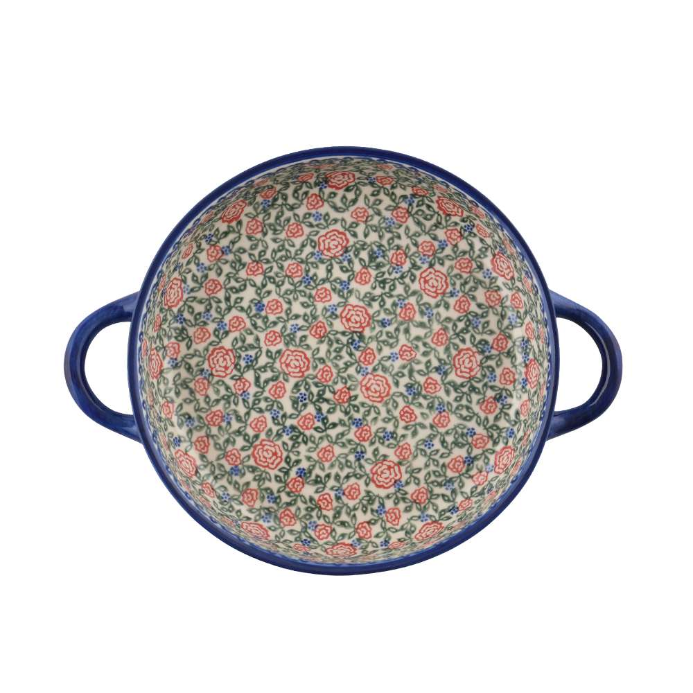 Handmade Polish Pottery Vena round deep plate 23cm verdant roses Boleslawiec Ceramics