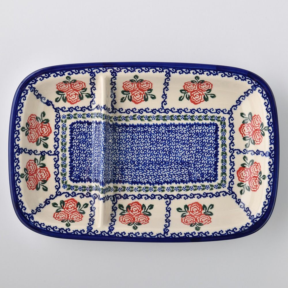 Handmade Polish Pottery Vena divided dish 28cm rose garden Boleslawiec Ceramics