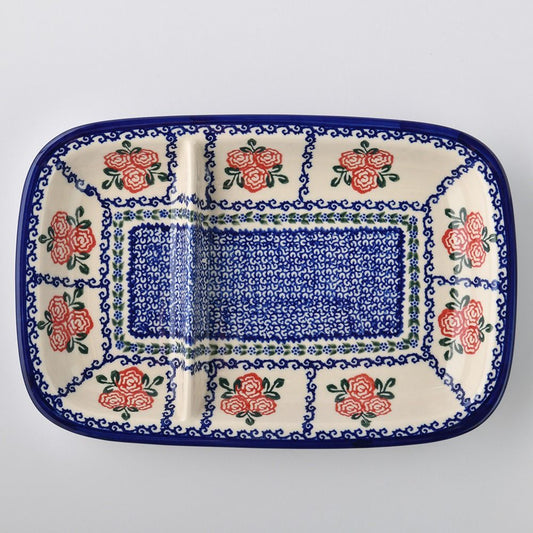 Handmade Polish Pottery Vena divided dish 28cm rose garden Boleslawiec Ceramics