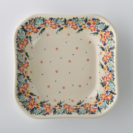 Handmade Polish Pottery Vena square deep plate 20cm floral dream Boleslawiec Ceramics