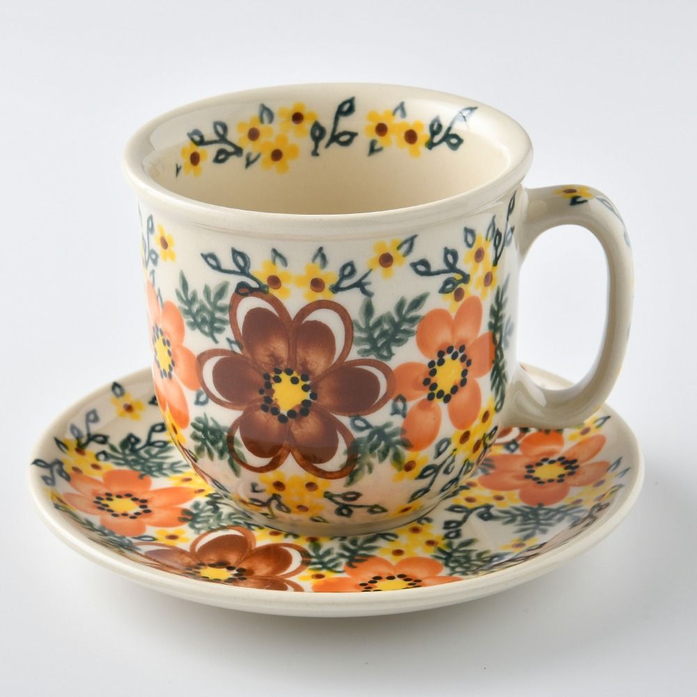 Handmade Polish Pottery Vena cup set 250ml osmanthus fall Boleslawiec Ceramics